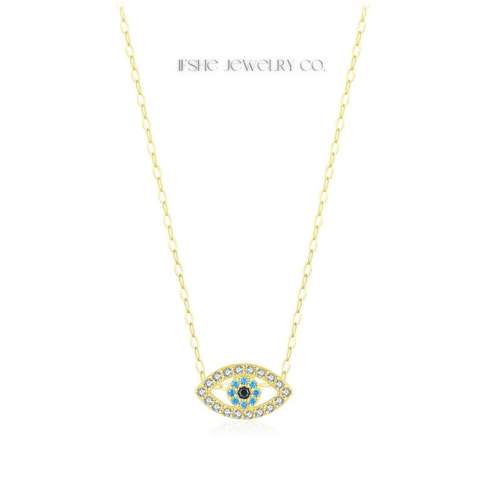 Sterling Silver Evil Eye Necklace - Turkish Blue Eye Necklace - Hamsa Hand Necklace