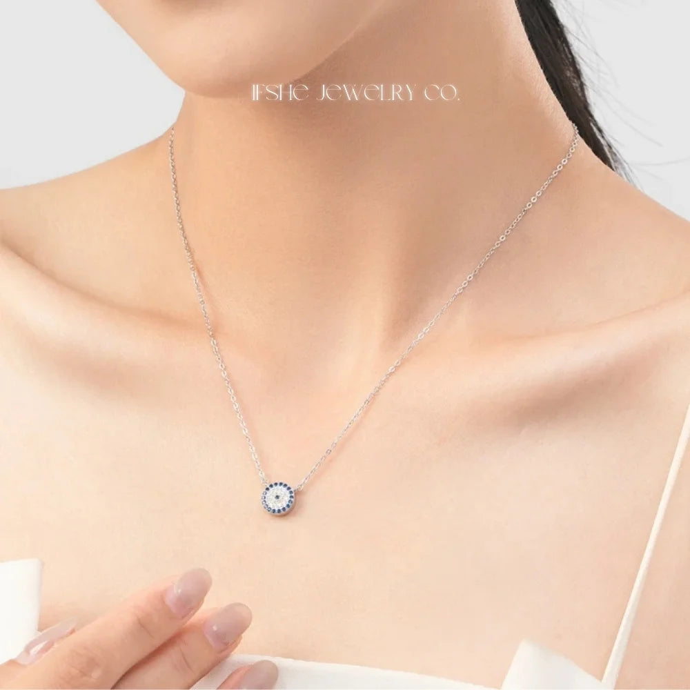 Sterling Silver Evil Eye Necklace - Turkish Blue Eye Necklace - Hamsa Hand Necklace