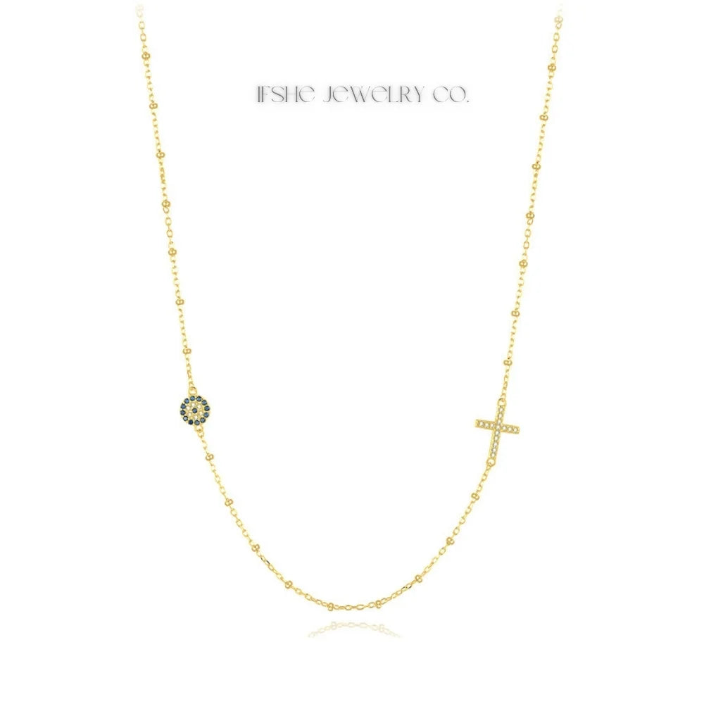 Sterling Silver Evil Eye Necklace - Turkish Blue Eye Necklace - Hamsa Hand Necklace
