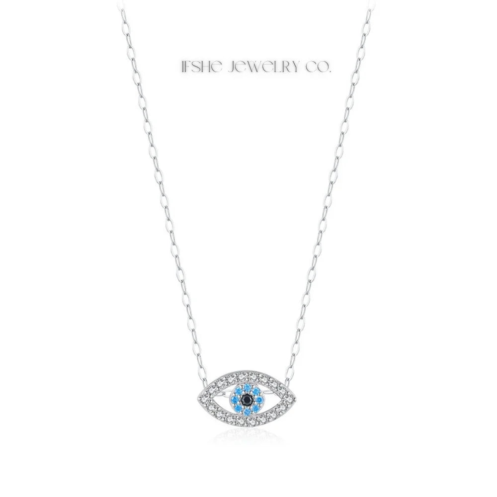 Sterling Silver Evil Eye Necklace - Turkish Blue Eye Necklace - Hamsa Hand Necklace