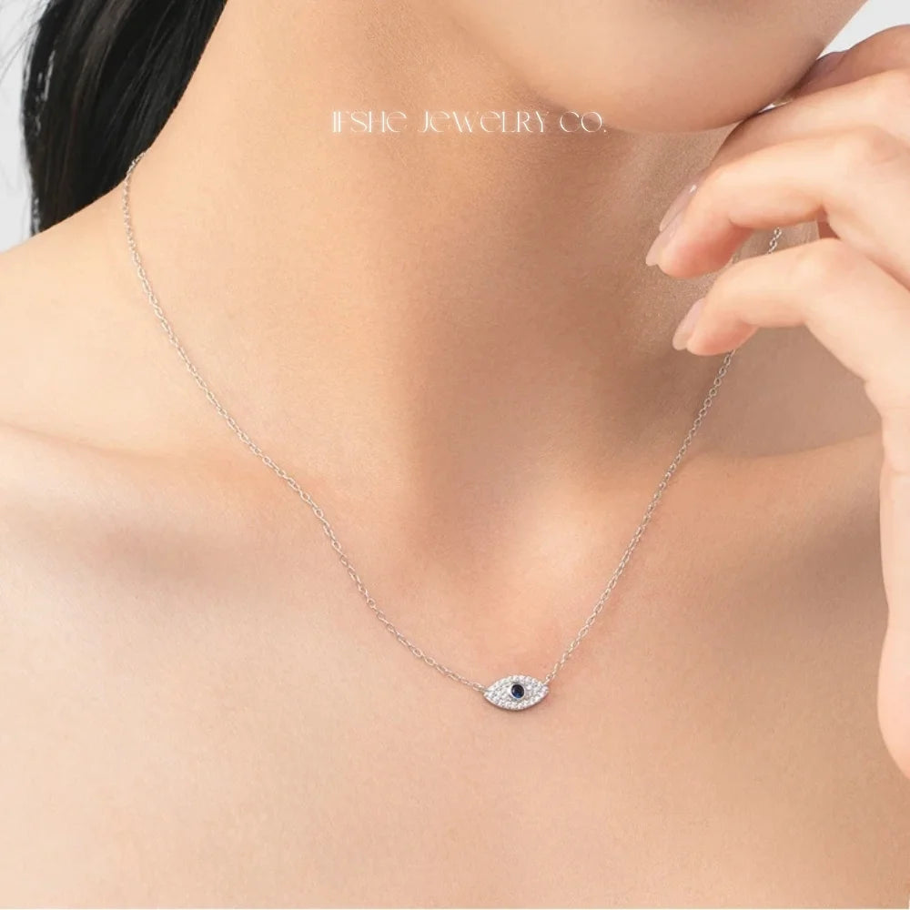 Sterling Silver Evil Eye Necklace - Turkish Blue Eye Necklace - Hamsa Hand Necklace