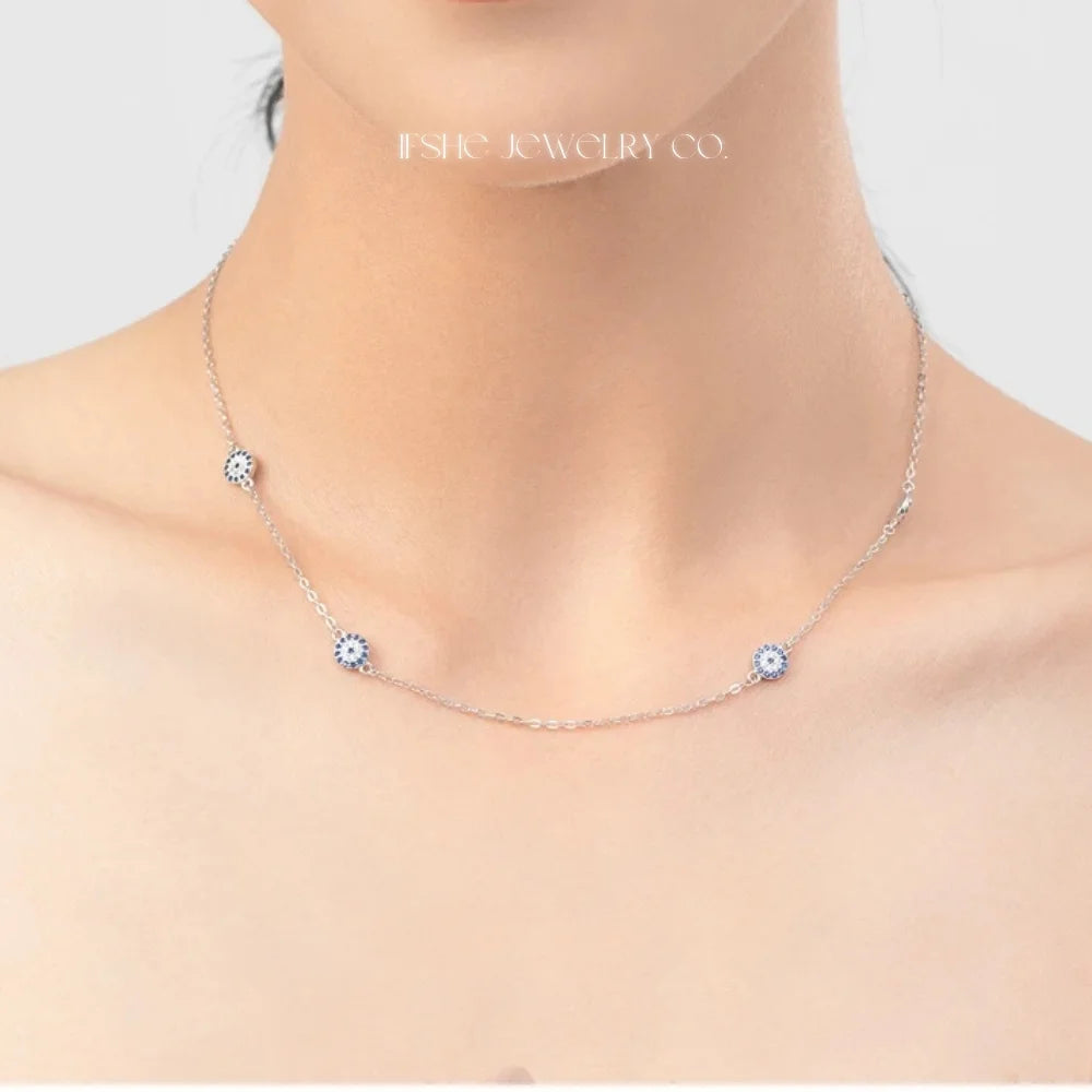 Sterling Silver Evil Eye Necklace - Turkish Blue Eye Necklace - Hamsa Hand Necklace