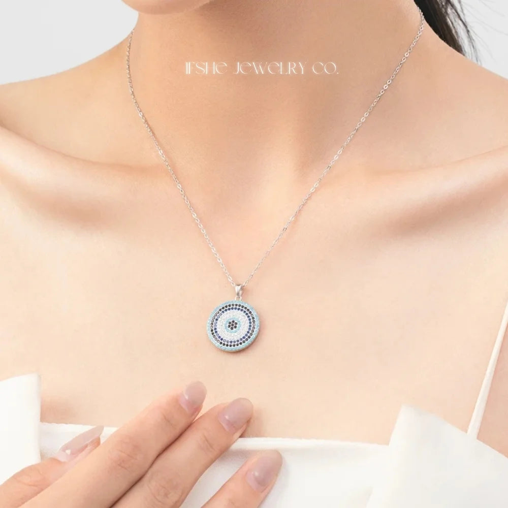 Sterling Silver Evil Eye Necklace - Turkish Blue Eye Necklace - Hamsa Hand Necklace