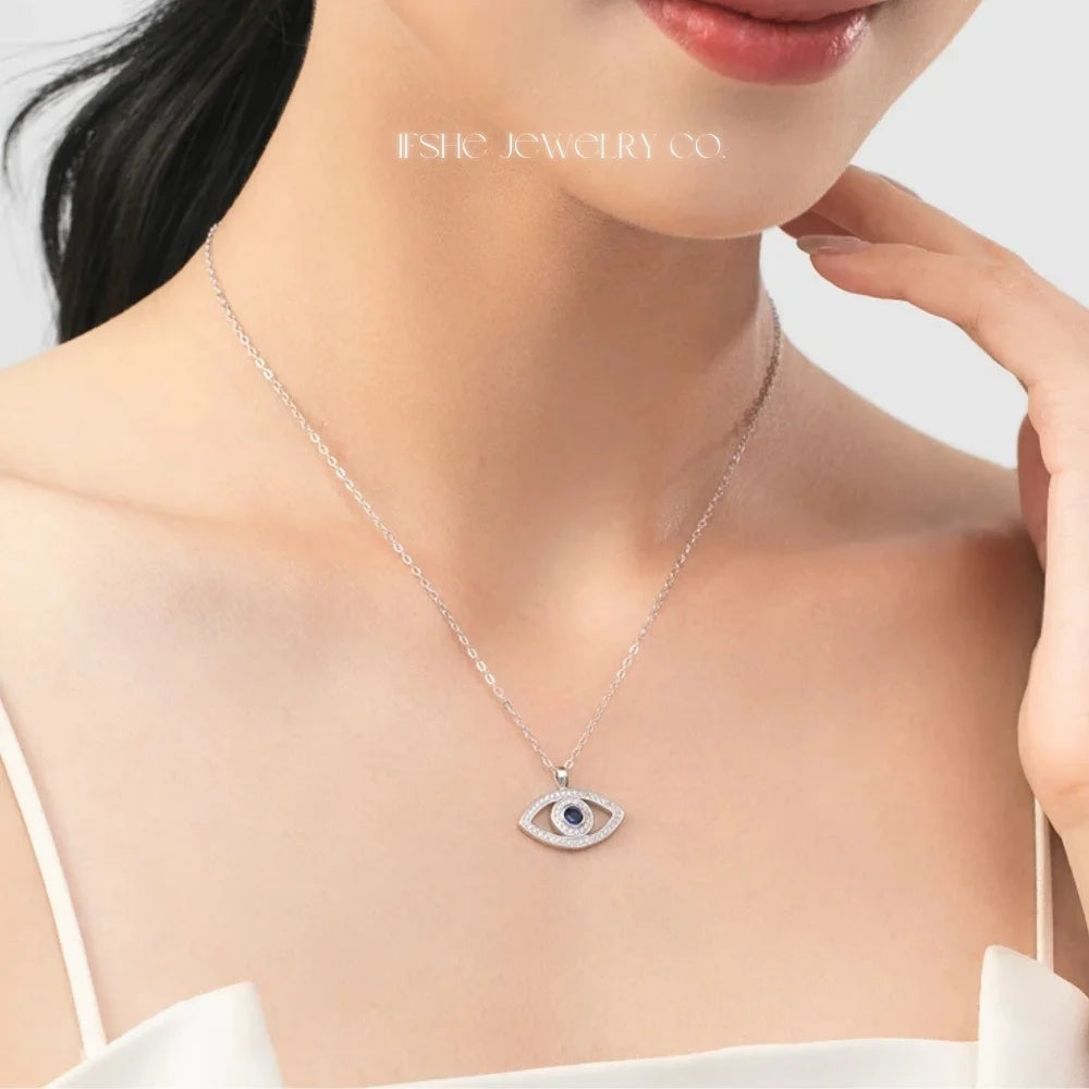 Sterling Silver Evil Eye Necklace - Turkish Blue Eye Necklace - Hamsa Hand Necklace