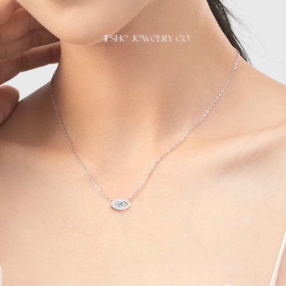 Sterling Silver Evil Eye Necklace - Turkish Blue Eye Necklace - Hamsa Hand Necklace