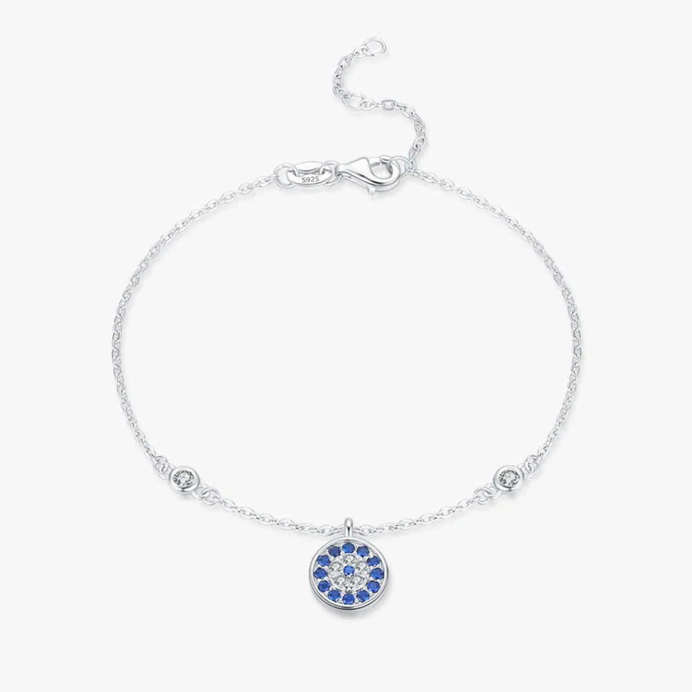 Sterling Silver Evil Eye Protection Bracelet with Zircon Stones - Lucky Eye Bracelet