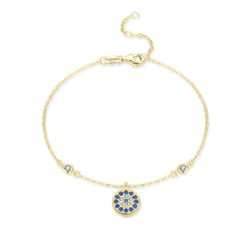 Sterling Silver Evil Eye Protection Bracelet with Zircon Stones - Lucky Eye Bracelet