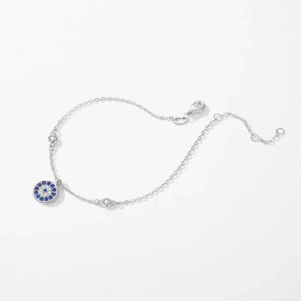 Sterling Silver Evil Eye Protection Bracelet with Zircon Stones - Lucky Eye Bracelet