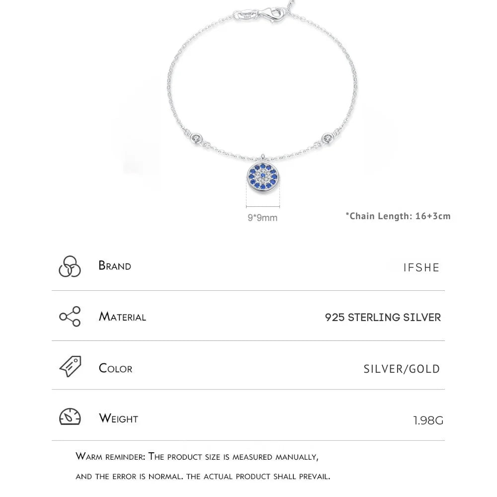 Sterling Silver Evil Eye Protection Bracelet with Zircon Stones - Lucky Eye Bracelet