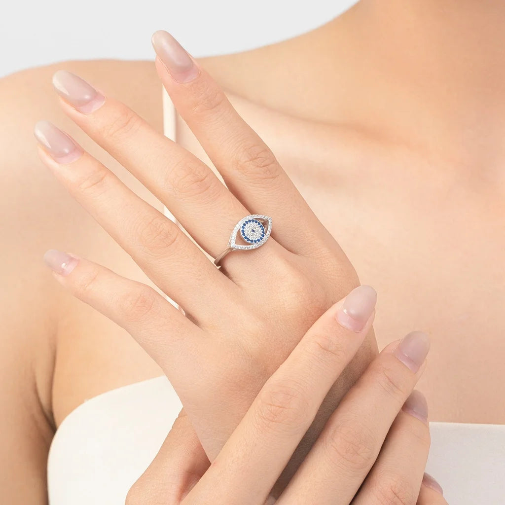 Evil Eye Ring 925 Sterling Silver - Blue Eye Ring for Her