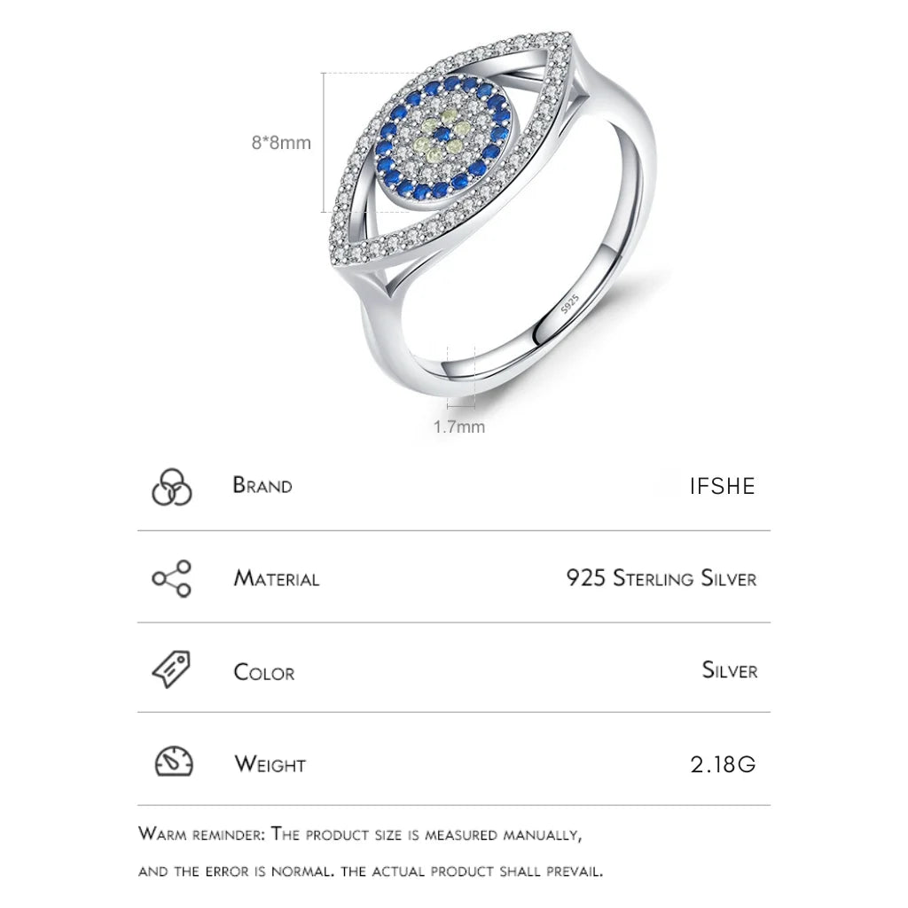 Evil Eye Ring 925 Sterling Silver - Blue Eye Ring for Her