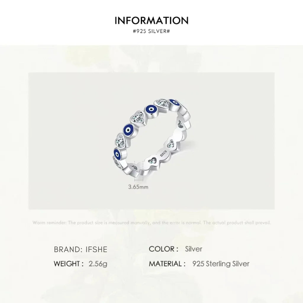 Sterling Silver Evil Eye Ring with Heart Shaped Zircons