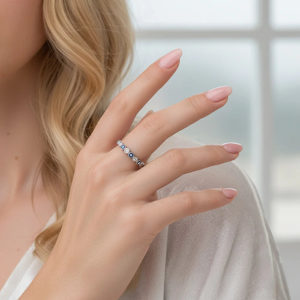 Timeless Sterling Silver Evil Eye Ring with Zircon Stones