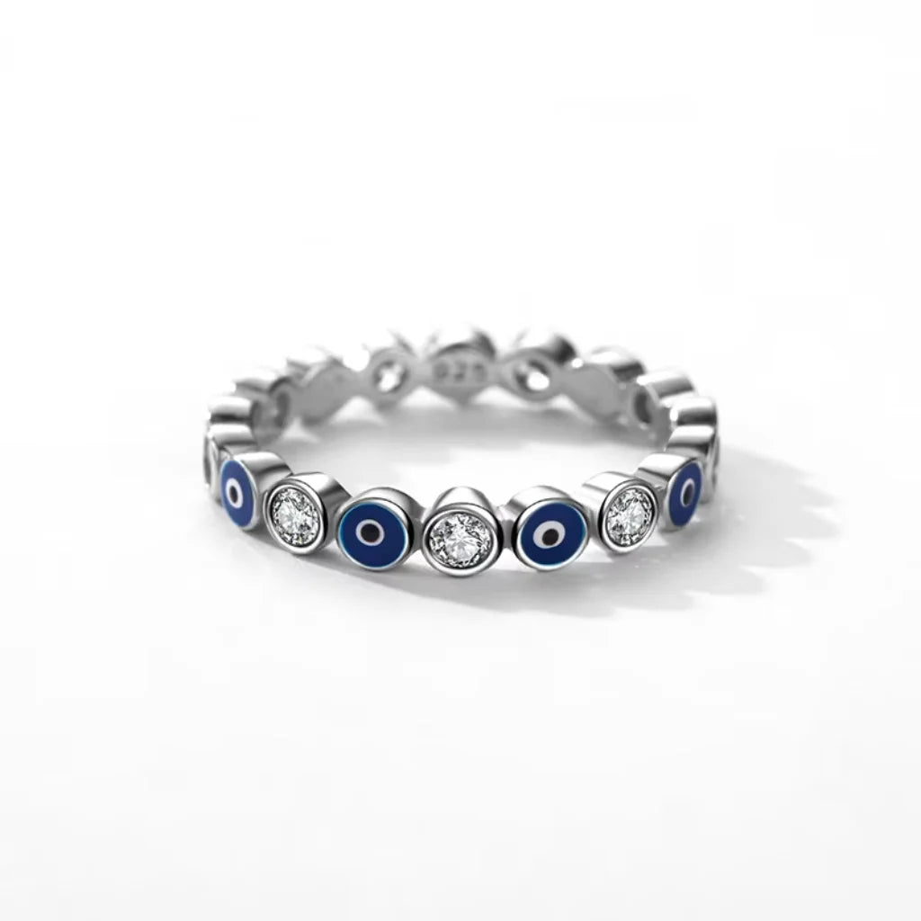 Timeless Sterling Silver Evil Eye Ring with Zircon Stones