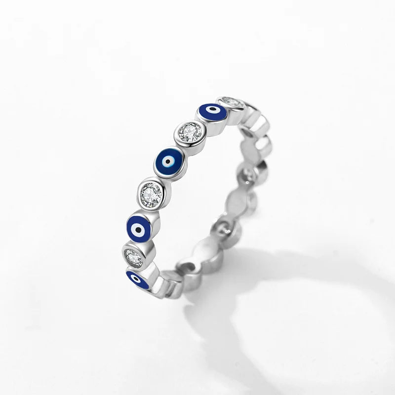Timeless Sterling Silver Evil Eye Ring with Zircon Stones