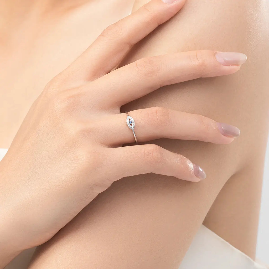 Sterling Silver Evil Eye Ring - Turkish Blue Eye Ring