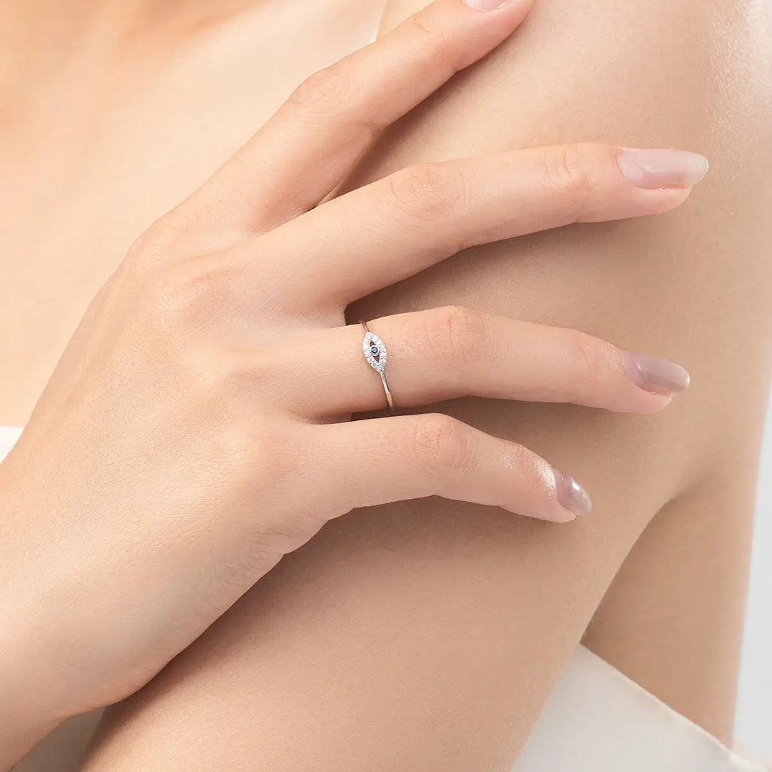 Sterling Silver Evil Eye Ring - Turkish Blue Eye Ring