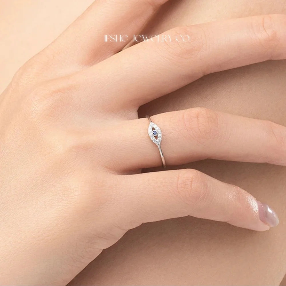 Sterling Silver Evil Eye Ring - Turkish Blue Eye Ring