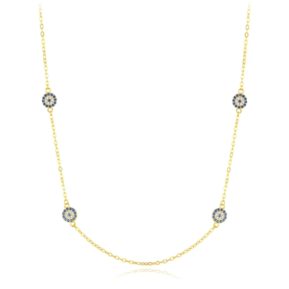 Sterling Silver Four Evil Eye Charm Necklace - Turkish Blue Eye Necklace