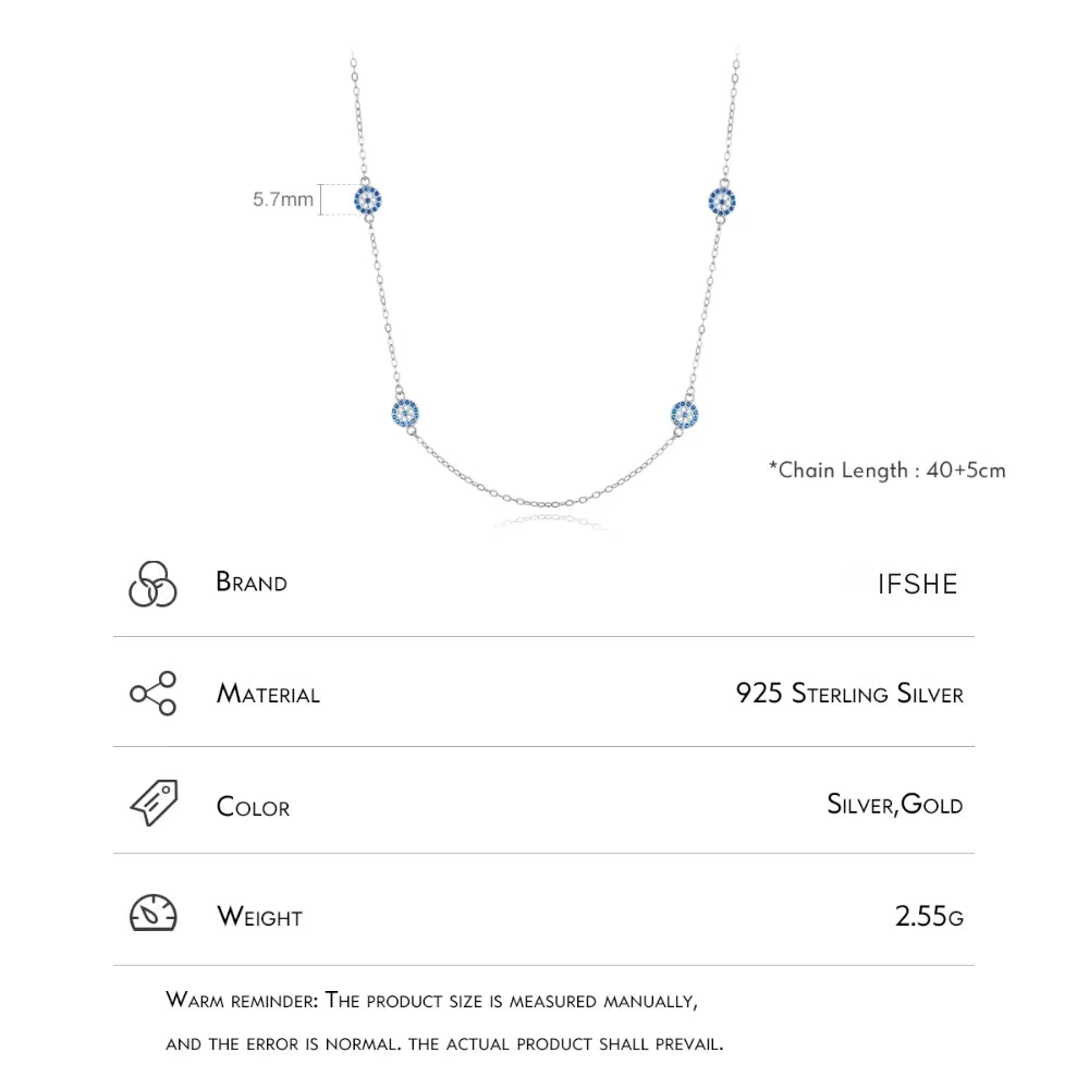 Sterling Silver Four Evil Eye Charm Necklace - Turkish Blue Eye Necklace