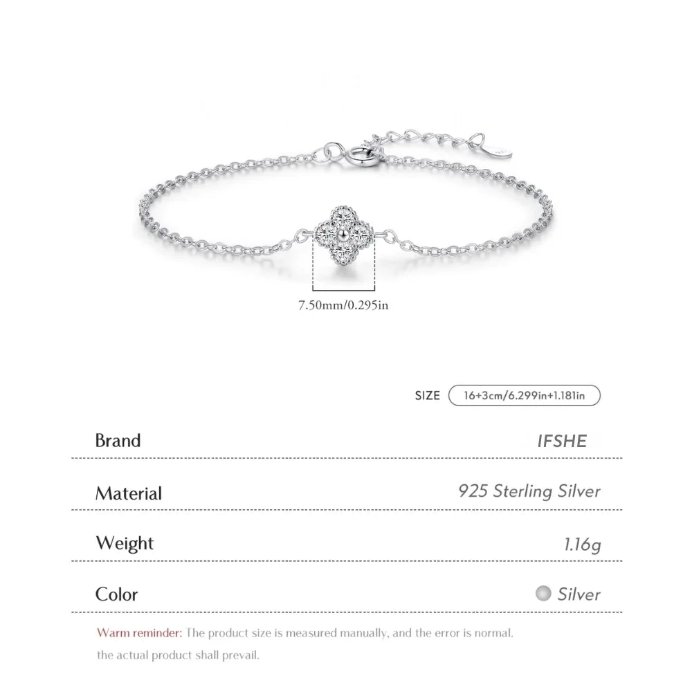 Sterling Silver Four Leaf Clover CZ Link Bracelet for Women