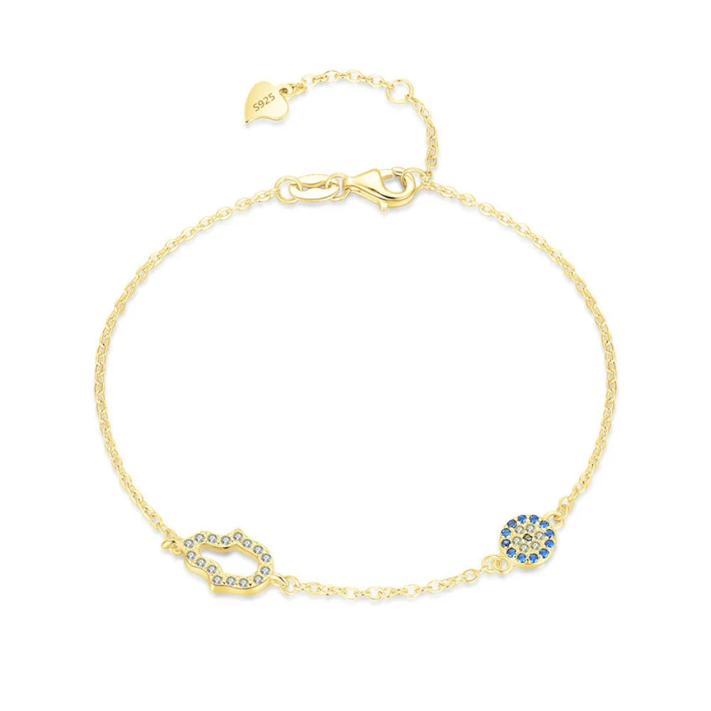 Sterling Silver Hamsa Hand and Evil Eye Bracelet - Lucky Eye Bracelet