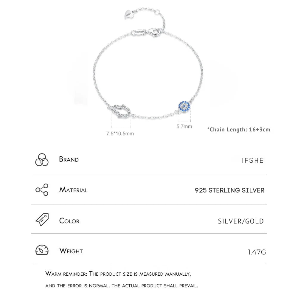 Sterling Silver Hamsa Hand and Evil Eye Bracelet - Lucky Eye Bracelet