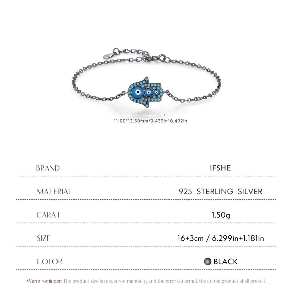 Sterling Silver Hamsa Hand Evil Eye Bracelet with Turquoise Charm