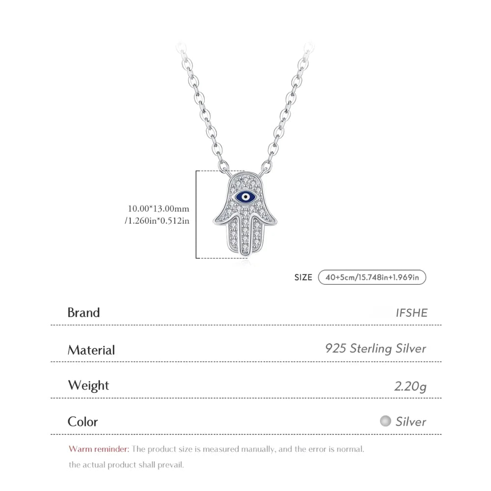 Sterling Silver Hamsa Hand & Evil Eye Necklace