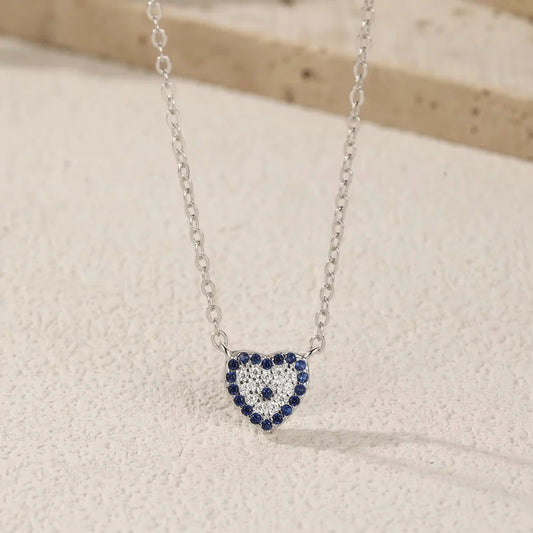 Sterling Silver Heart Evil Eye Choker - Evil Eye Necklace for Women