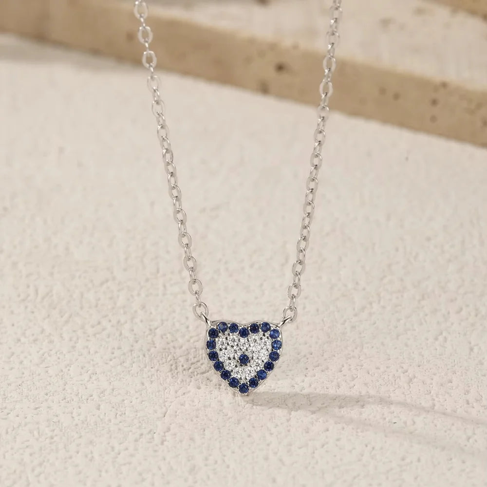 Sterling Silver Heart Evil Eye Choker - Evil Eye Necklace for Women