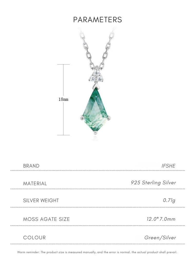 Sterling Silver Moss Agate Kite Cut Pendant Necklace