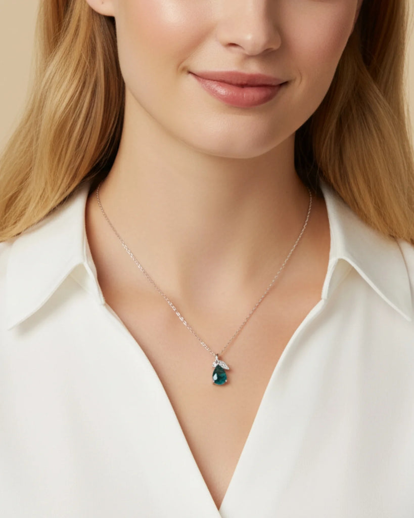 Sterling Silver Moss Agate Teardrop Necklace