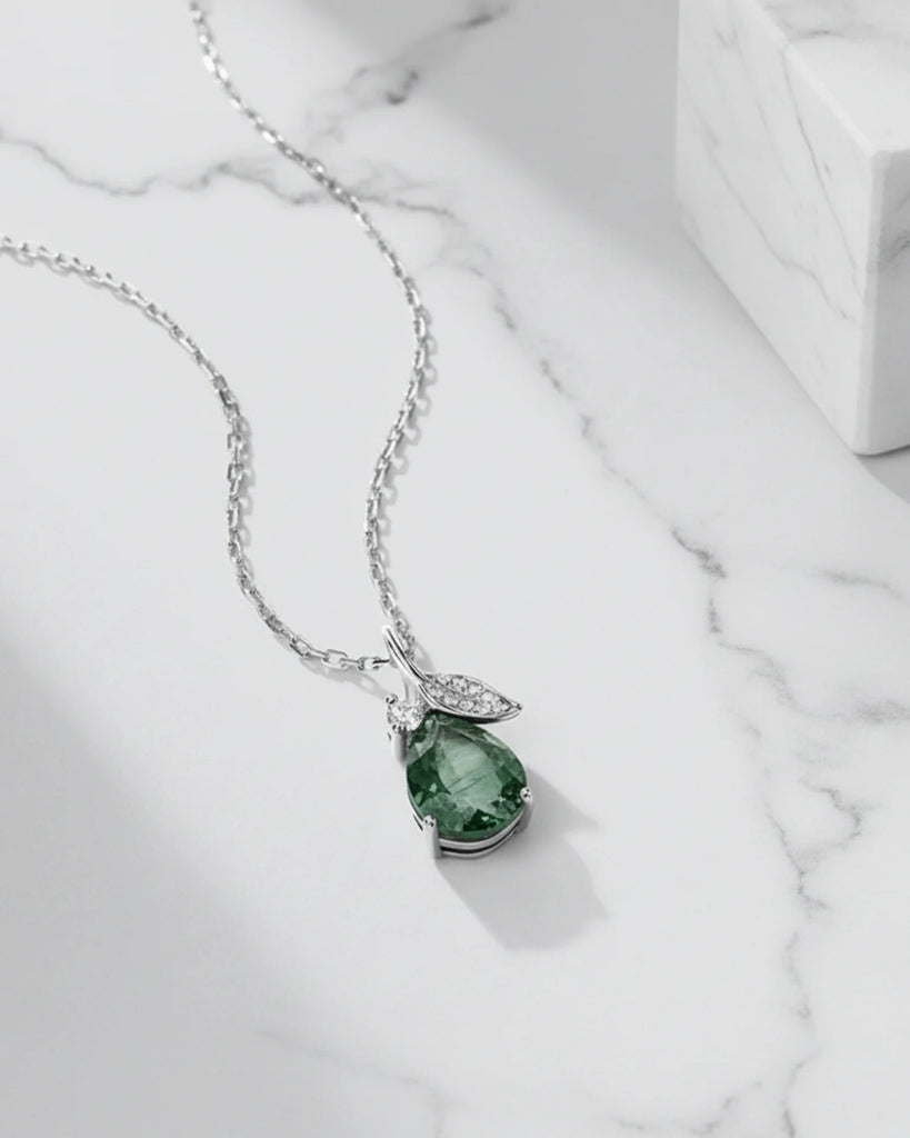 Sterling Silver Moss Agate Teardrop Necklace