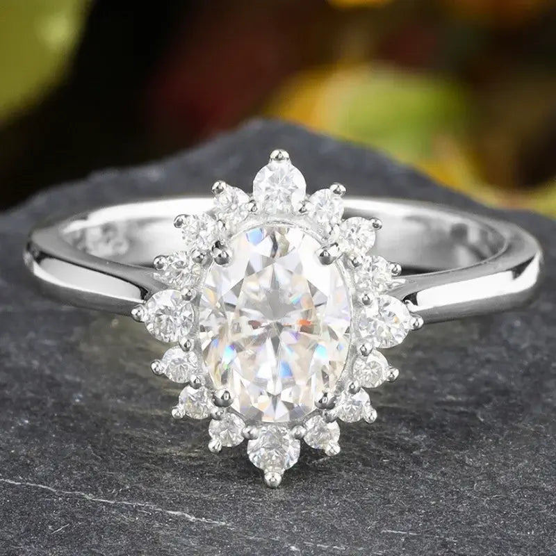 Oval Cut Moissanite Halo Ring