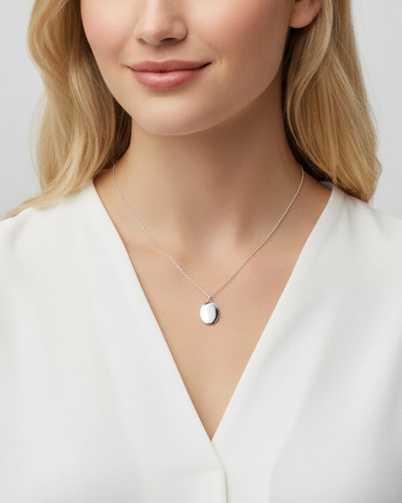 Sterling Silver Oval Engravable Photo Locket Necklace for Cherished Memories