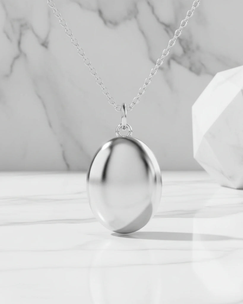 Sterling Silver Oval Engravable Photo Locket Necklace for Cherished Memories