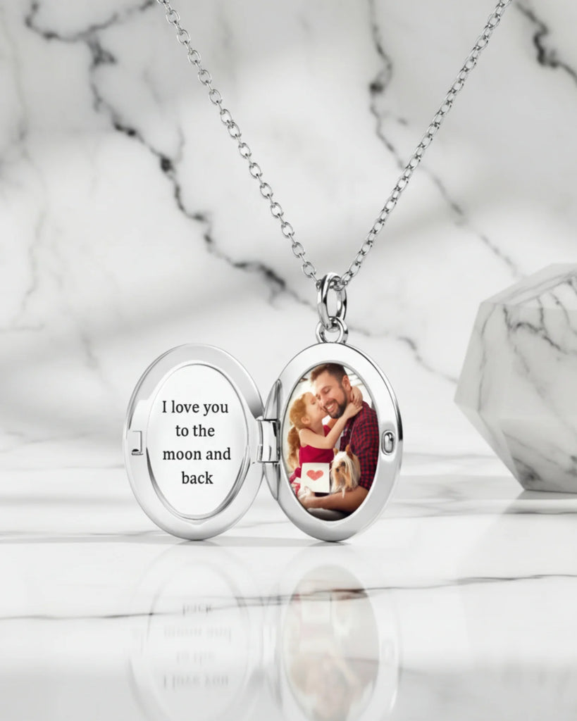 Sterling Silver Oval Engravable Photo Locket Necklace for Cherished Memories