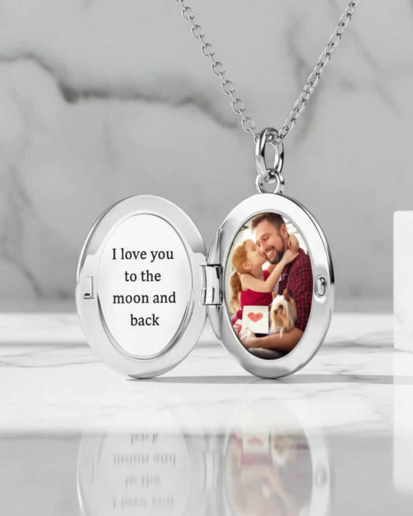 Sterling Silver Oval Engravable Photo Locket Necklace for Cherished Memories