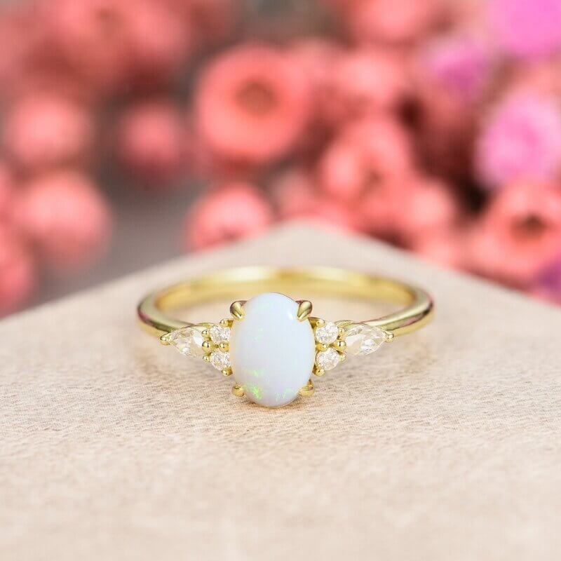 Sterling Silver Oval Shaped Opal Engagement Ring