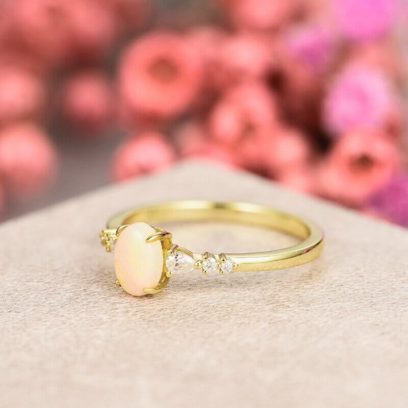 Sterling Silver Oval Opal Engagement Ring Yellow Gold