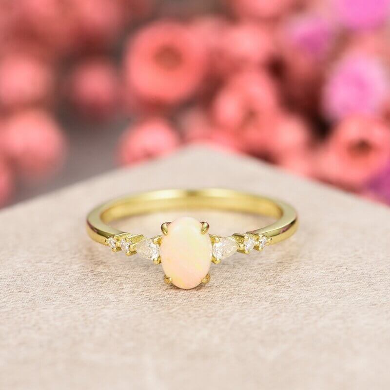 Sterling Silver Oval Opal Engagement Ring Yellow Gold