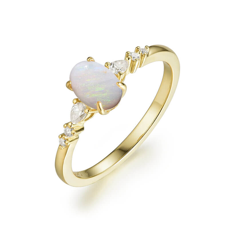 Sterling Silver Oval Opal Engagement Ring Yellow Gold