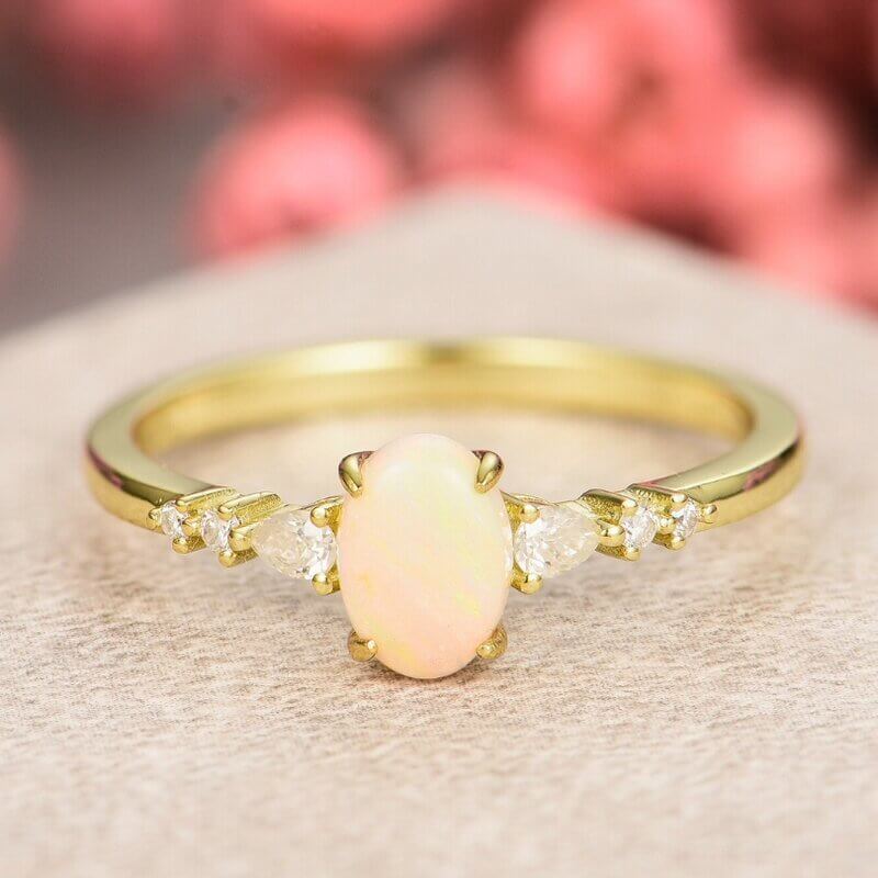 Sterling Silver Oval Opal Engagement Ring Yellow Gold