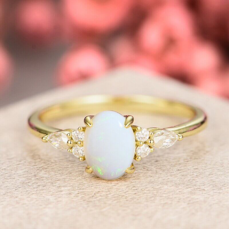 Sterling Silver Oval Shaped Opal Engagement Ring