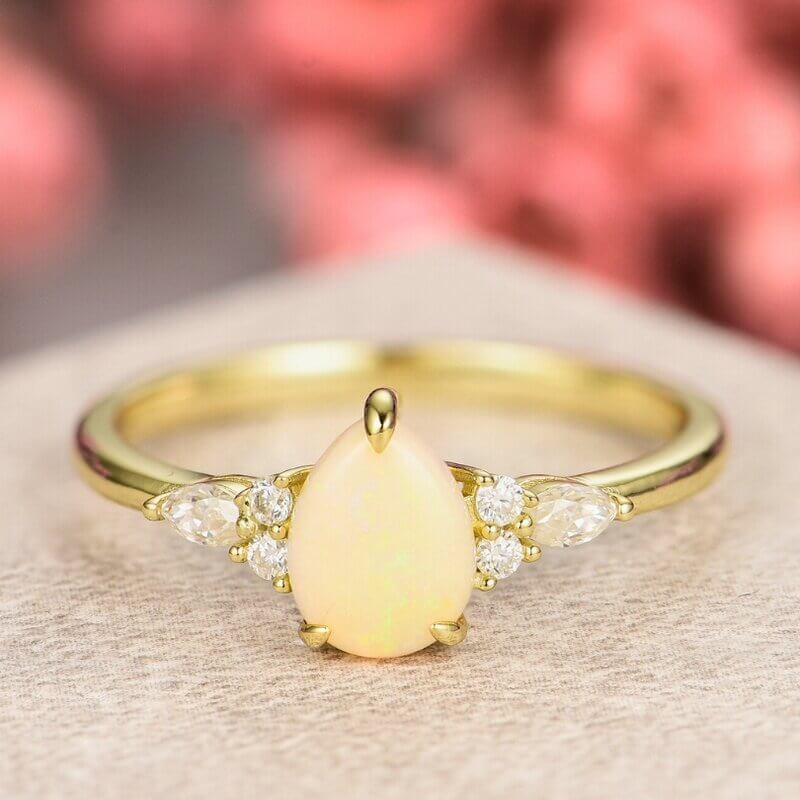 Sterling Silver Pear Shaped Opal Engagement Ring