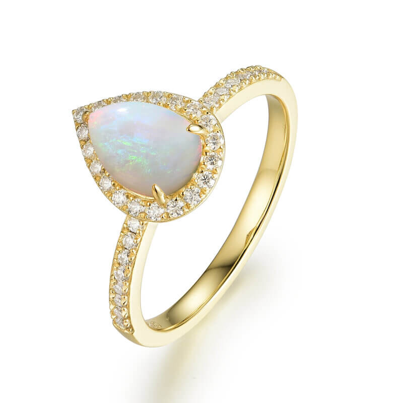 Sterling Silver Pear Shaped Opal Engagement Halo Ring