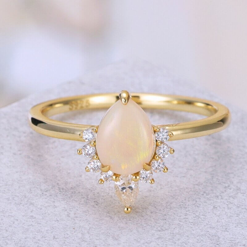 Sterling Silver Pear Shaped Opal Engagement Ring
