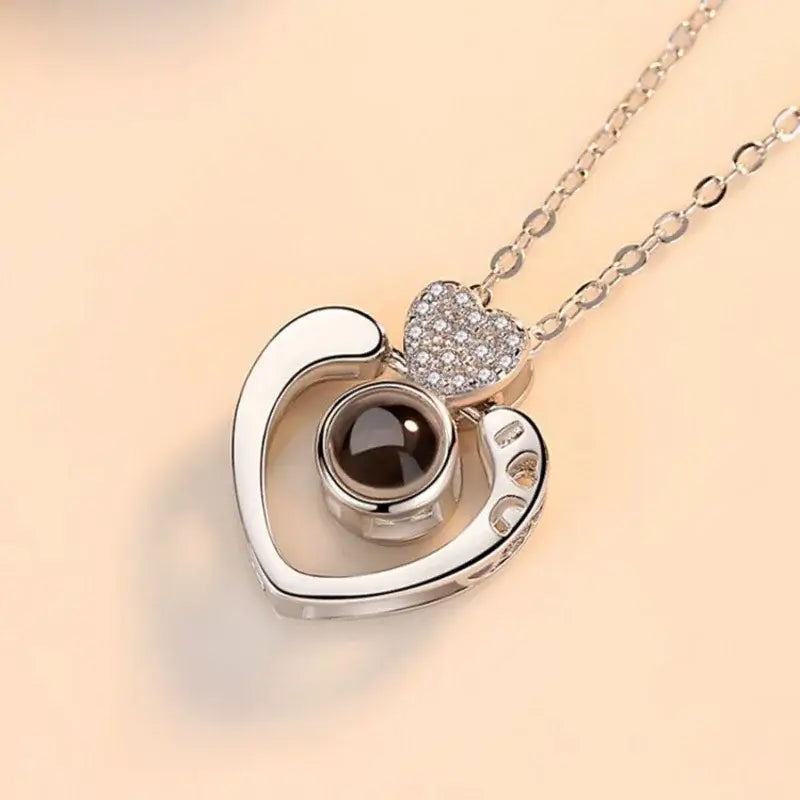 Sterling Silver Projection Necklace | Photo Projection Jewellery | Heart Shaped Projection Necklace