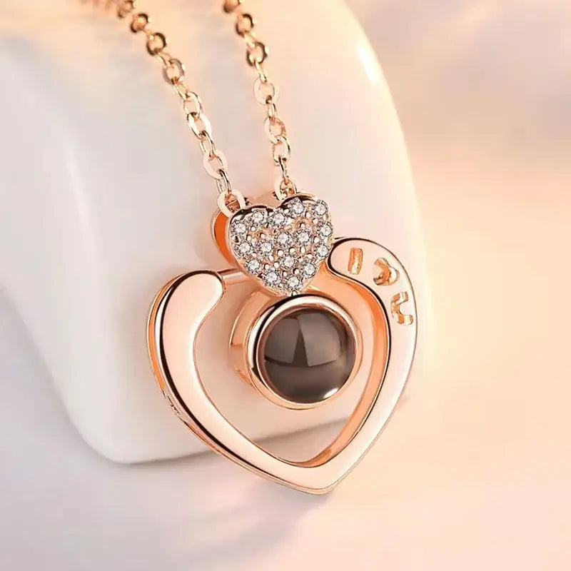 Sterling Silver Projection Necklace | Photo Projection Jewellery | Heart Shaped Projection Necklace